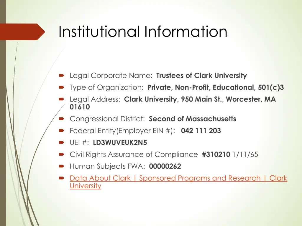 institutional information