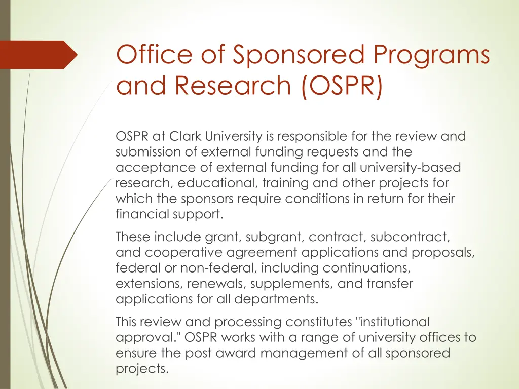 office of sponsored programs and research ospr