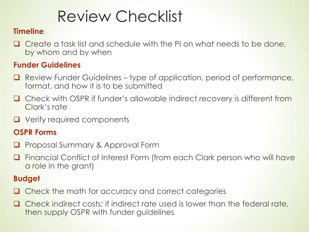 review checklist