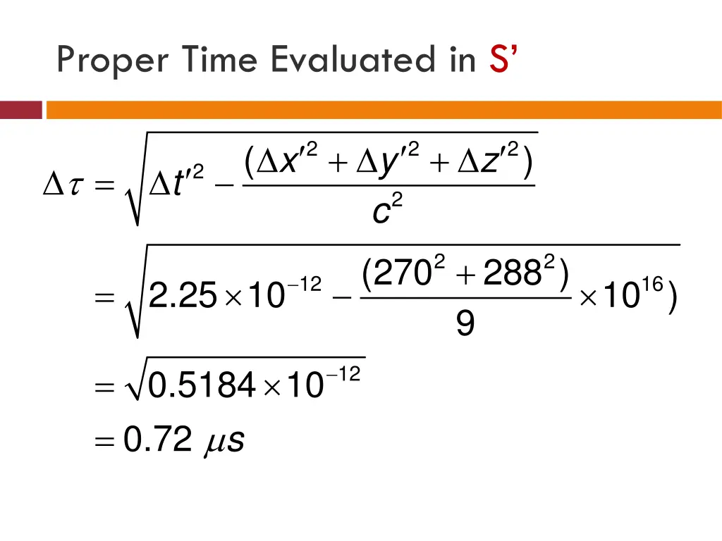 proper time evaluated in s