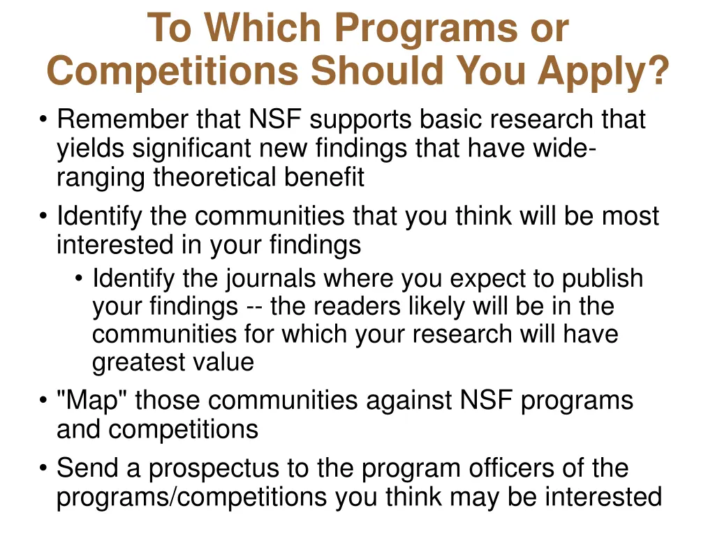 to which programs or competitions should