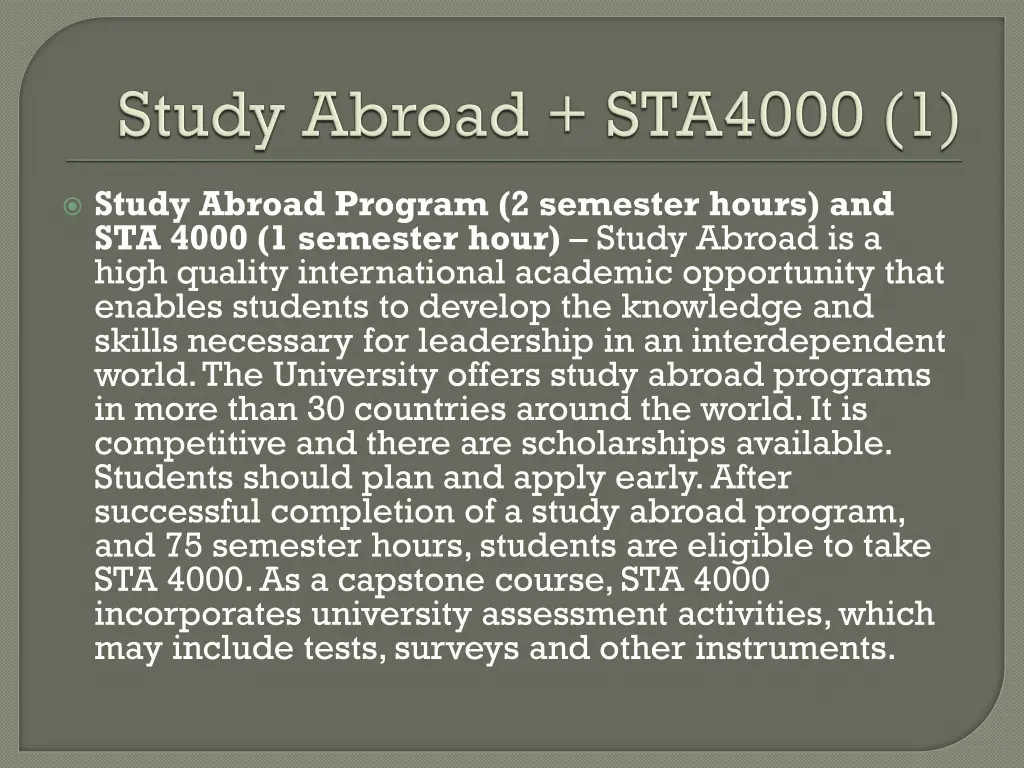 study abroad program 2 semester hours