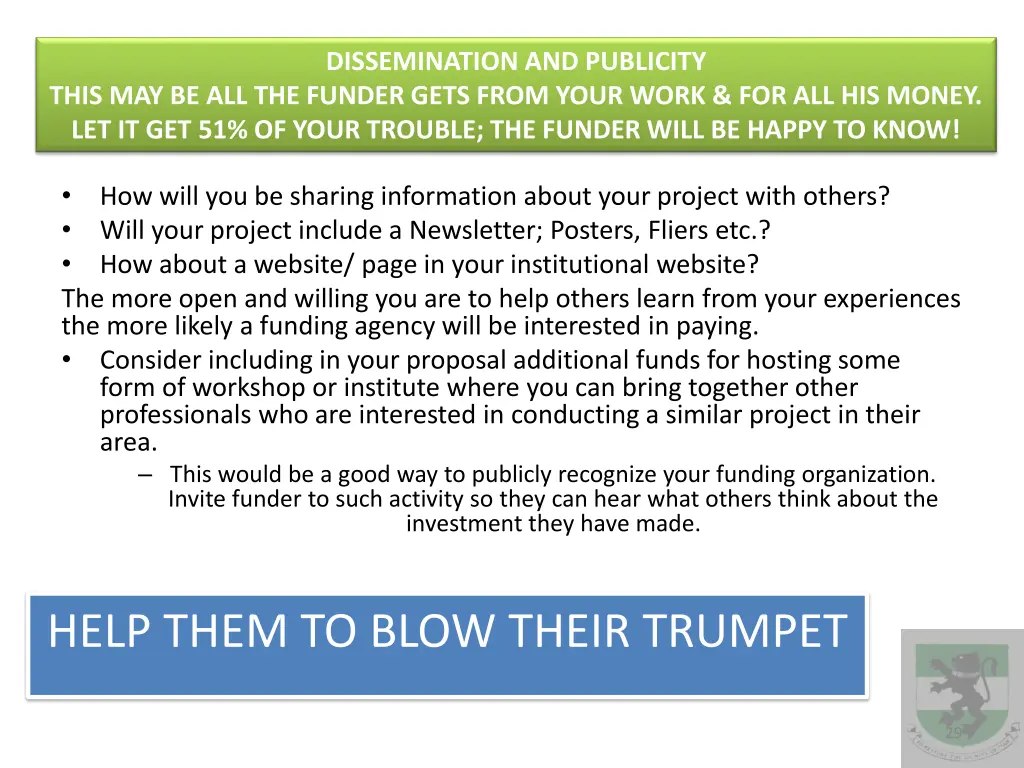 dissemination and publicity