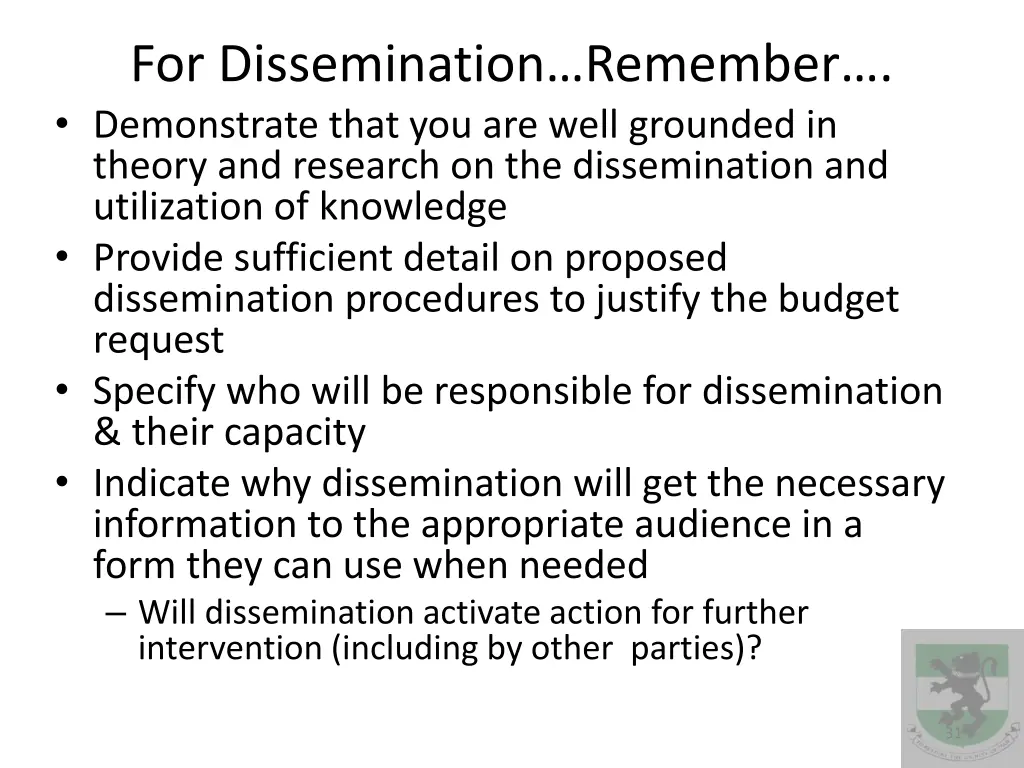 for dissemination remember demonstrate that