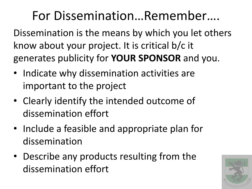 for dissemination remember dissemination