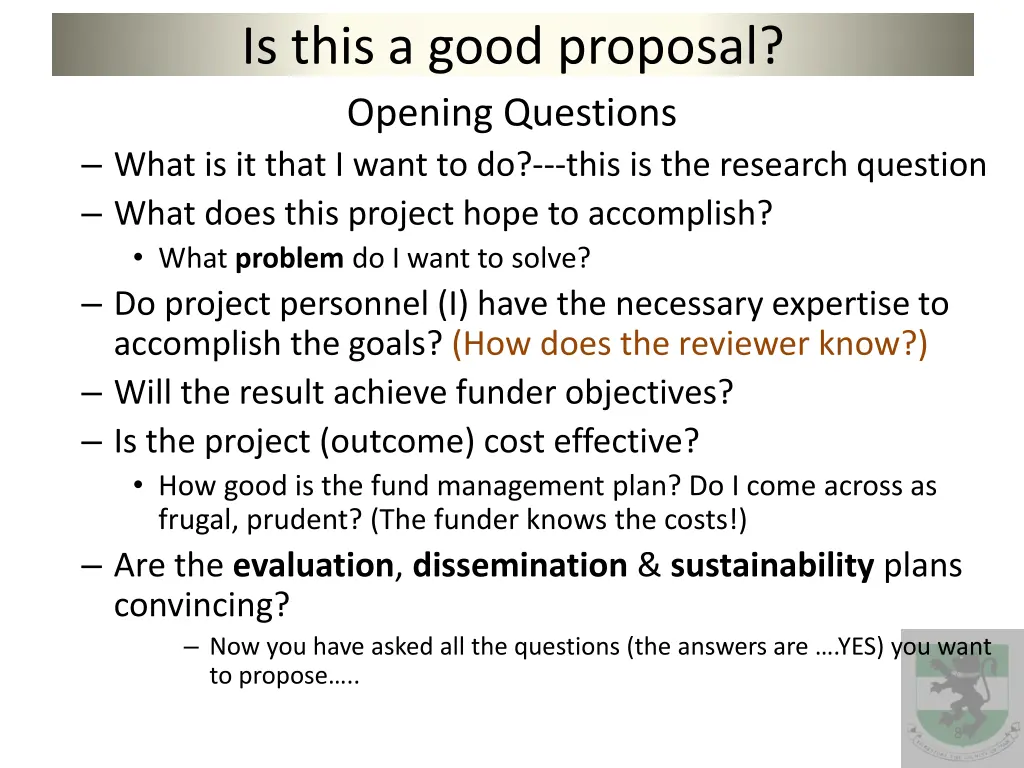 is this a good proposal opening questions what