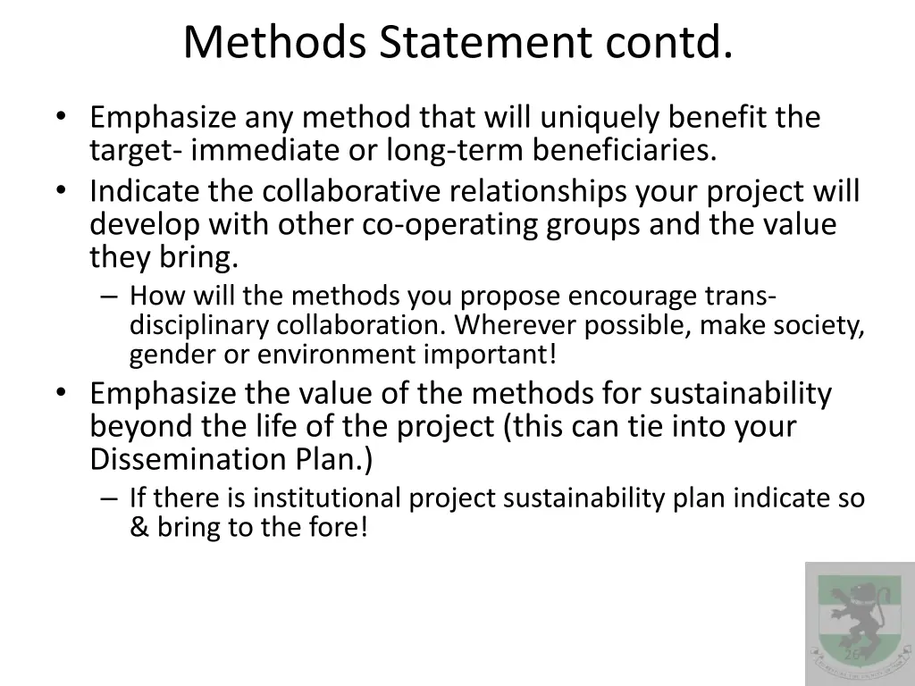 methods statement contd