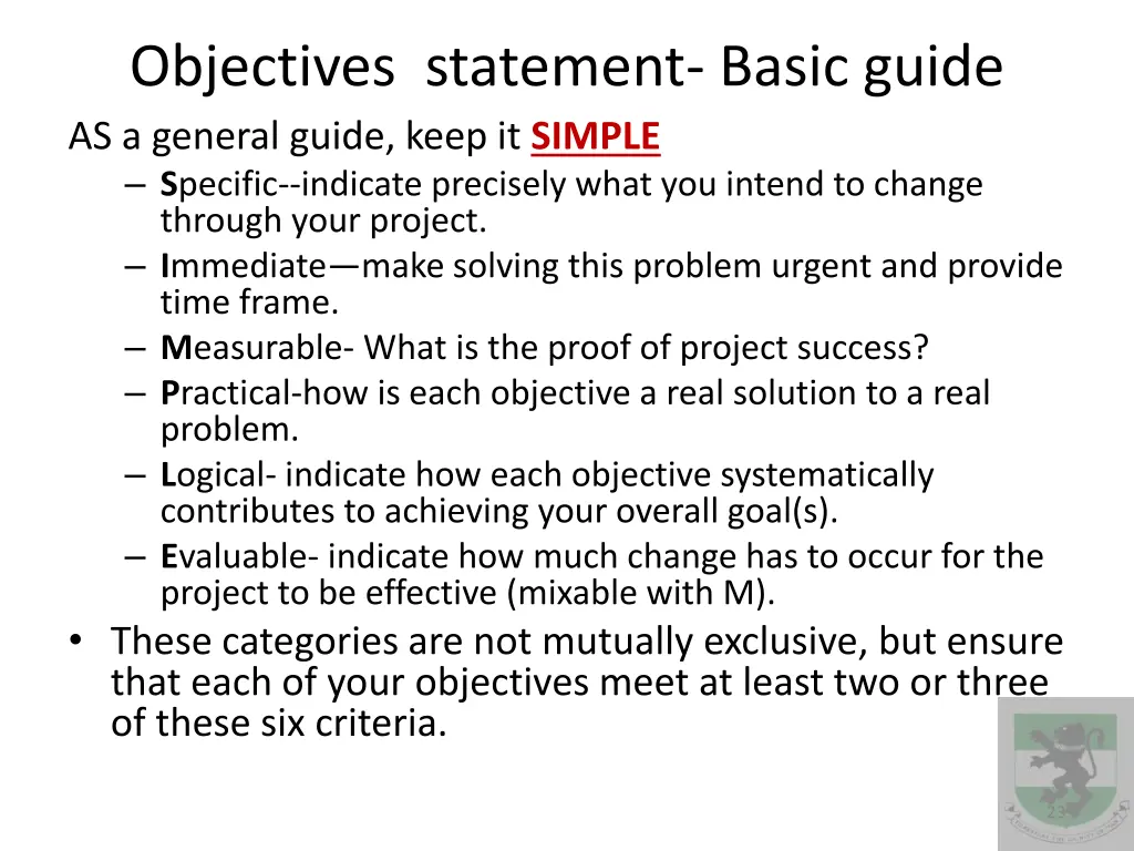 objectives statement basic guide as a general