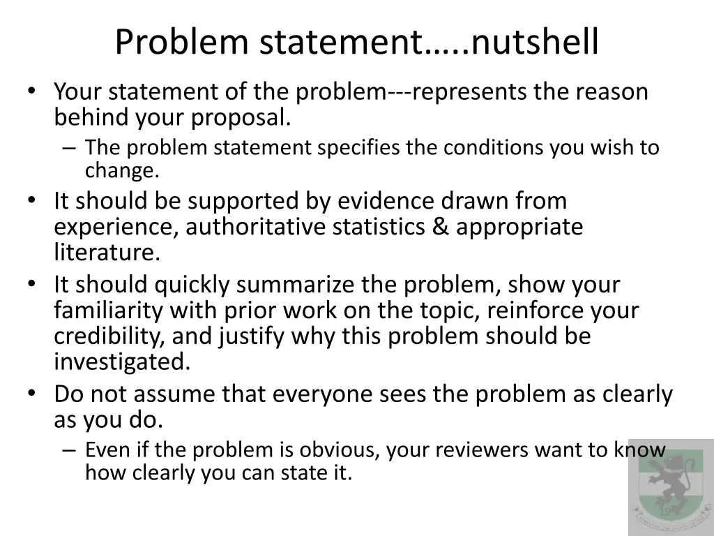 problem statement nutshell your statement