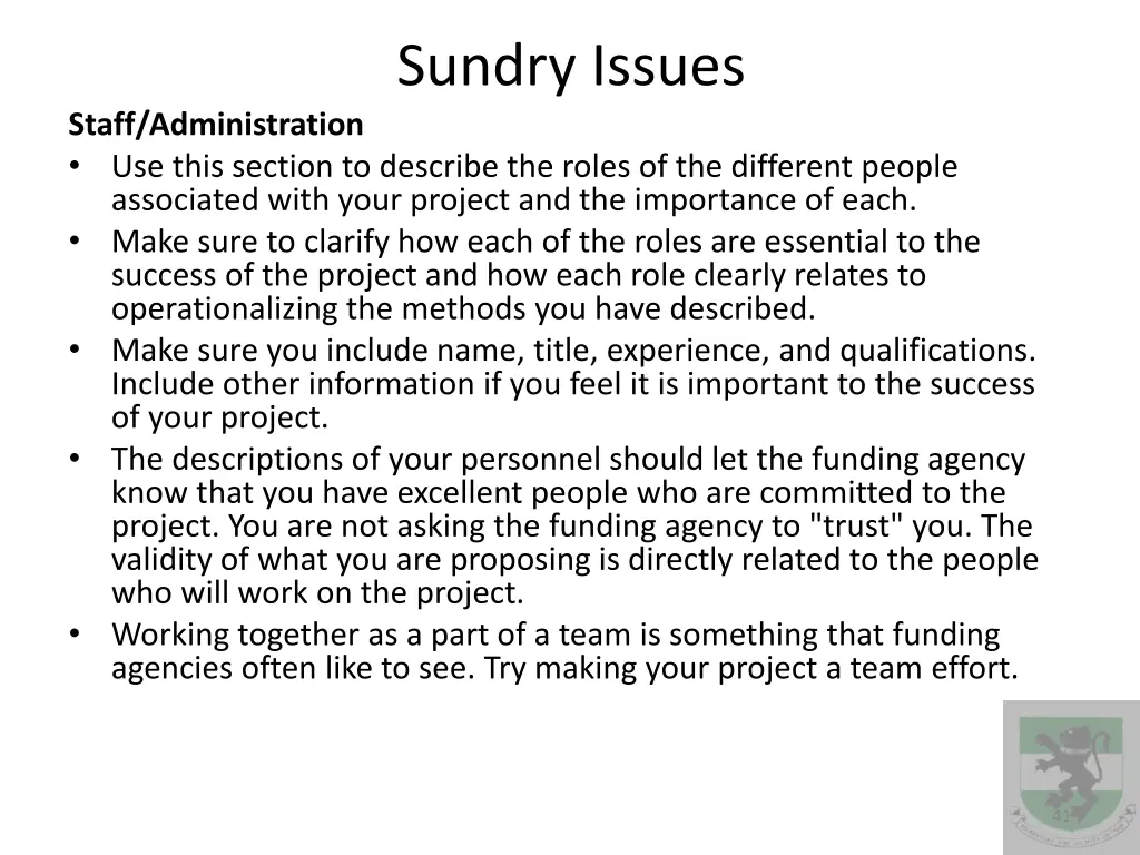sundry issues