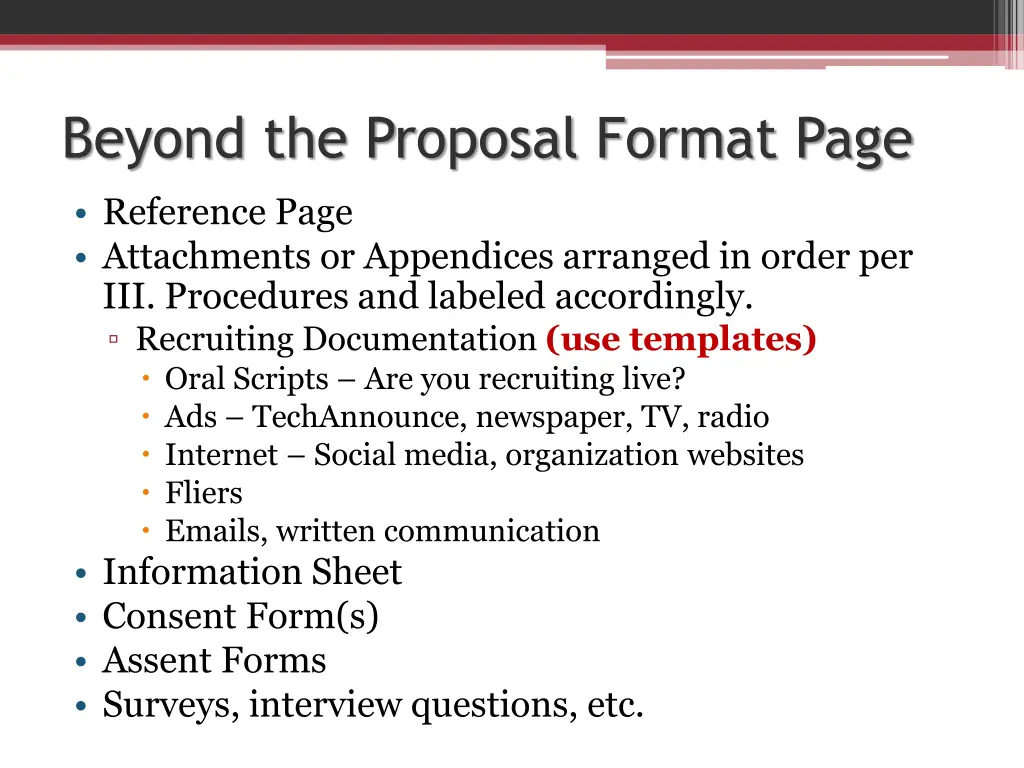 beyond the proposal format page