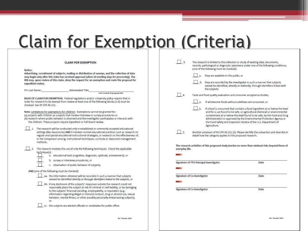 claim for exemption criteria
