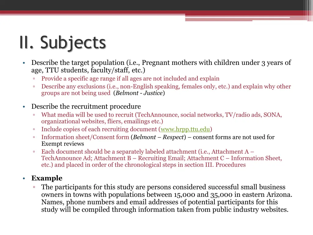 ii subjects