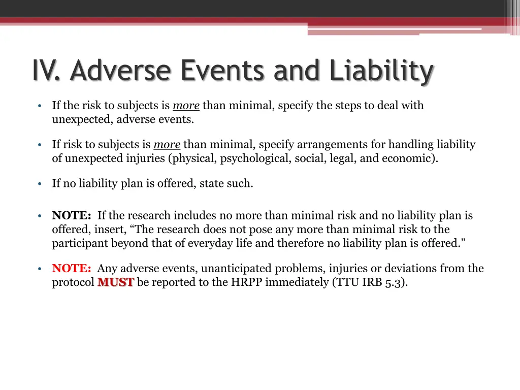 iv adverse events and liability