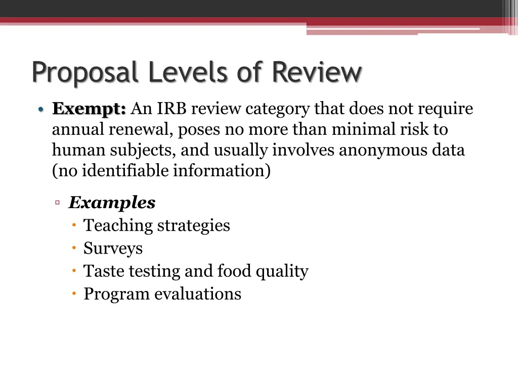 proposal levels of review