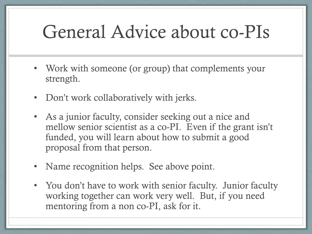 general advice about co pis
