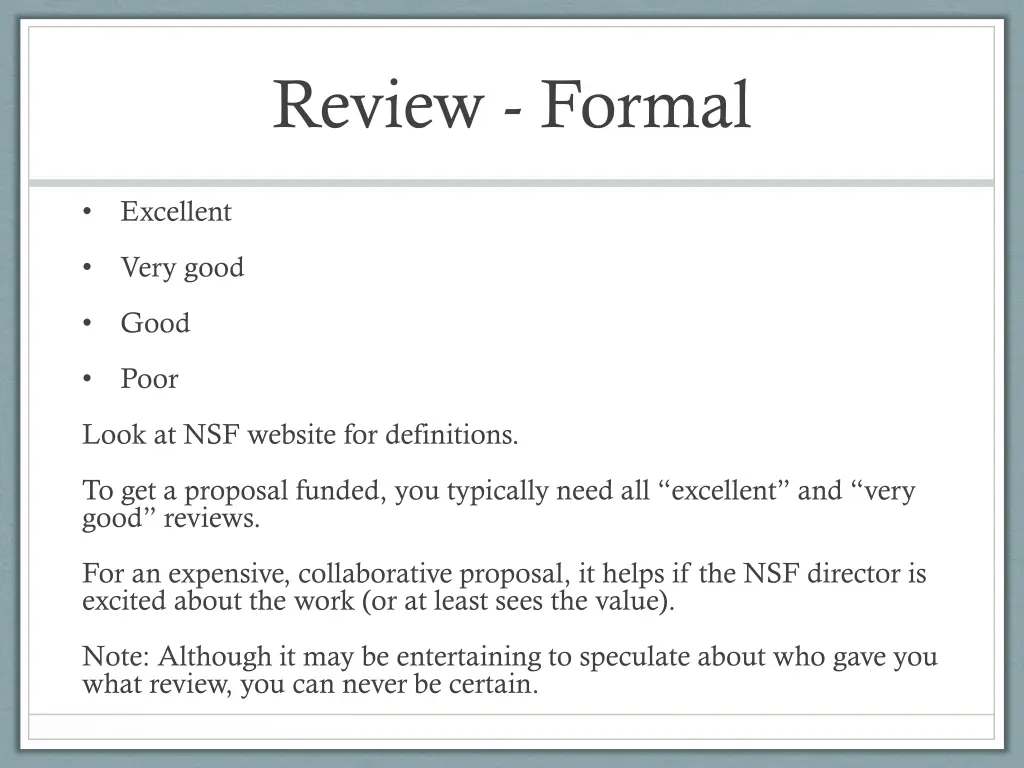 review formal