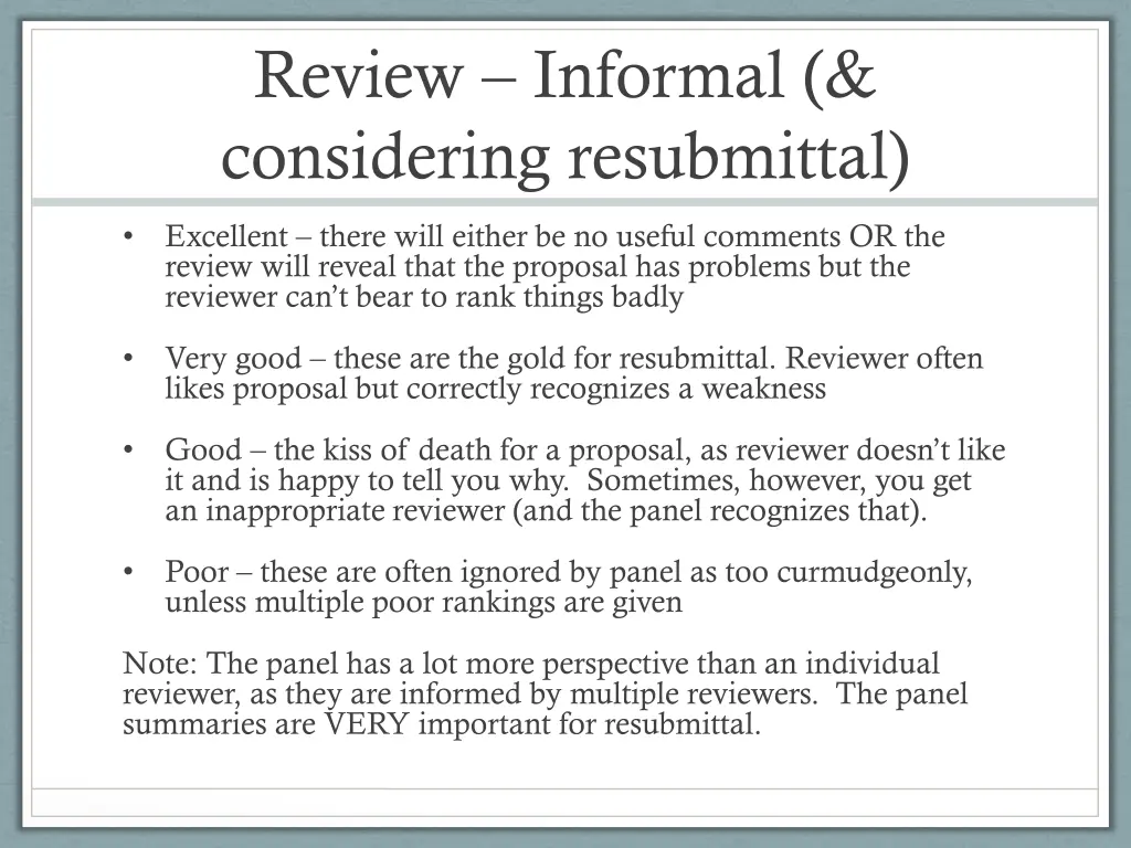 review informal considering resubmittal