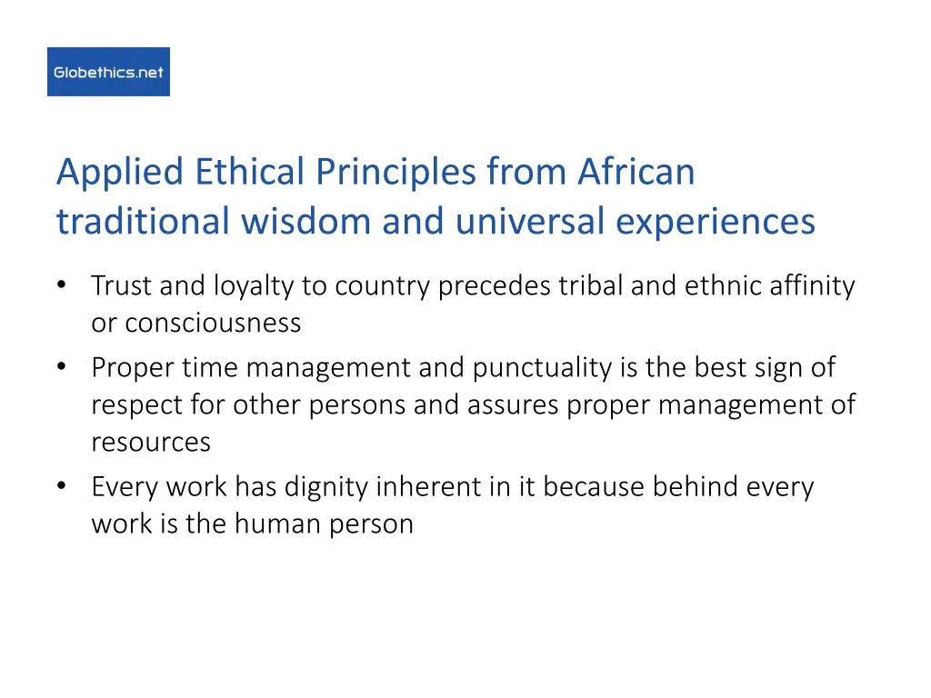 applied ethical principles from african 3