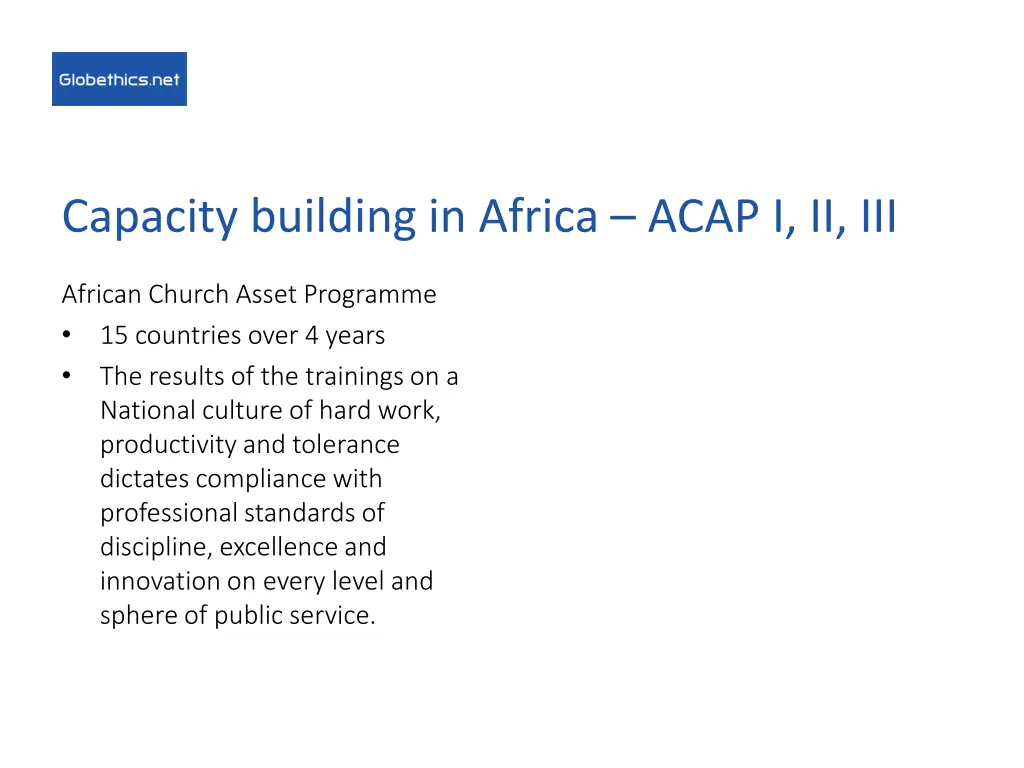 capacity building in africa acap i ii iii