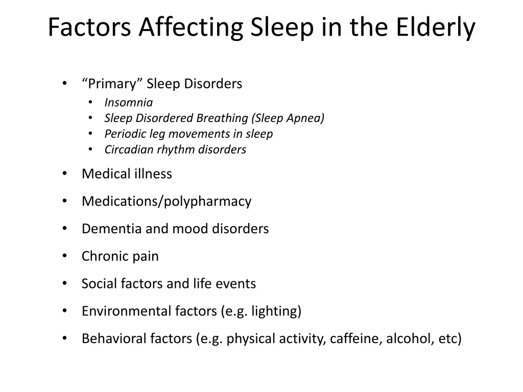 factors affecting sleep in the elderly
