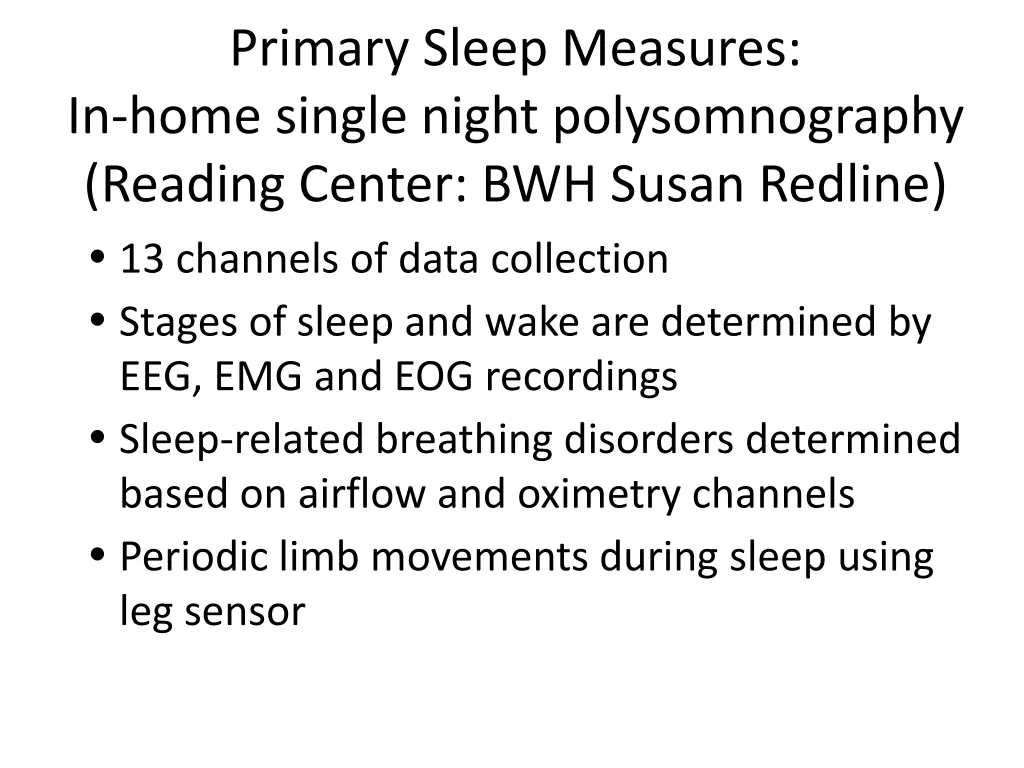 primary sleep measures in home single night