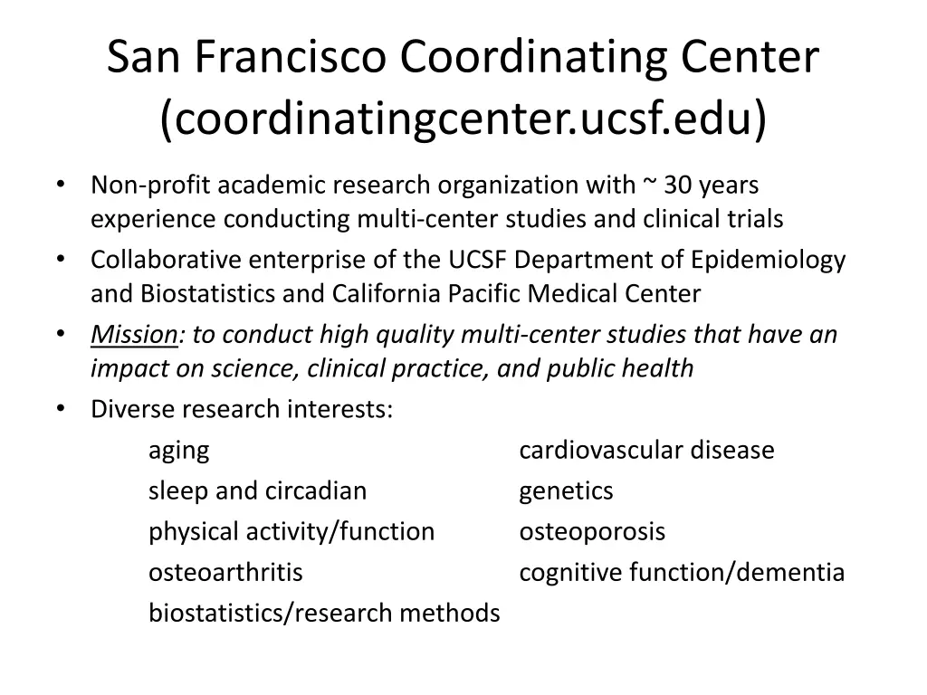 san francisco coordinating center
