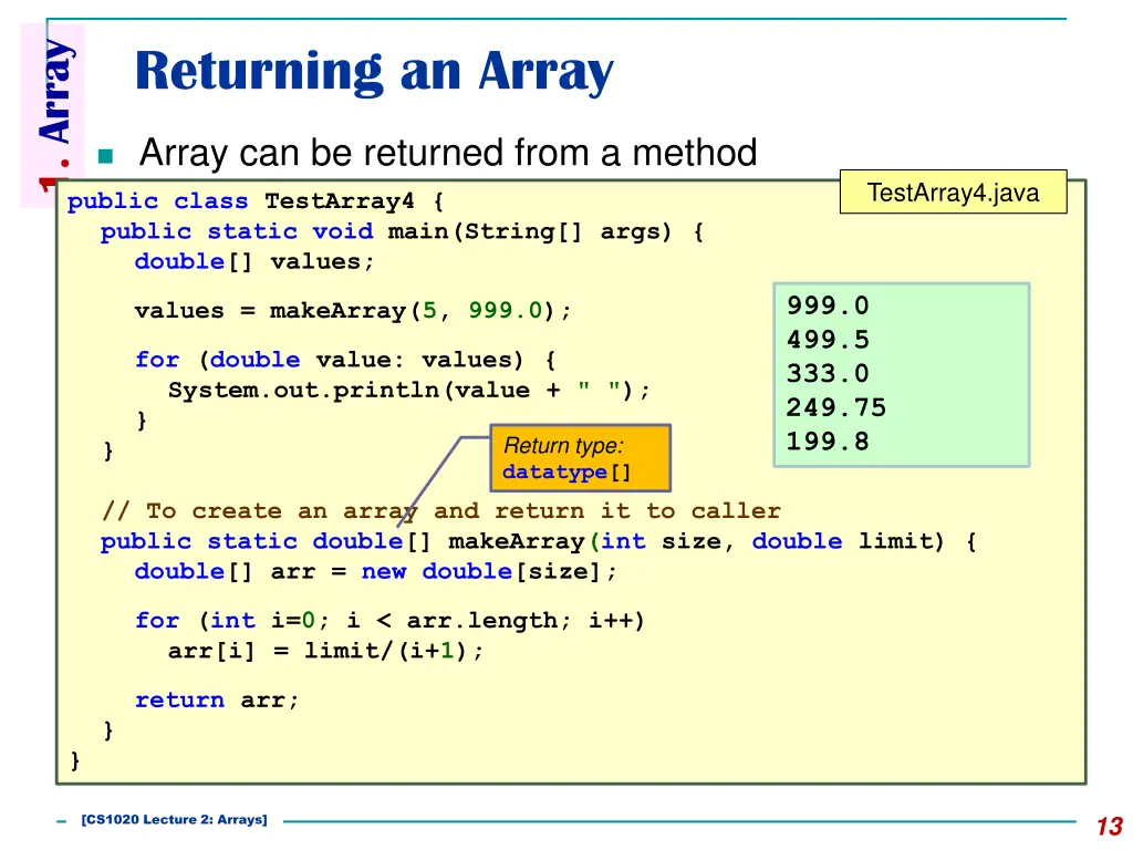 1 array 8
