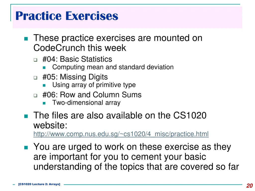 practice exercises