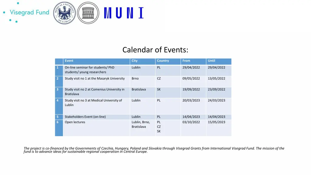 calendar of events