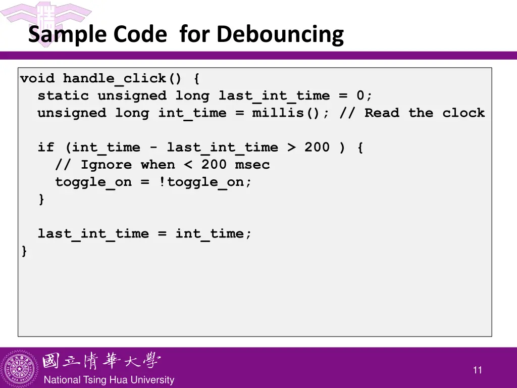 sample code for debouncing 1