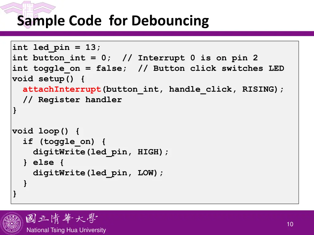 sample code for debouncing