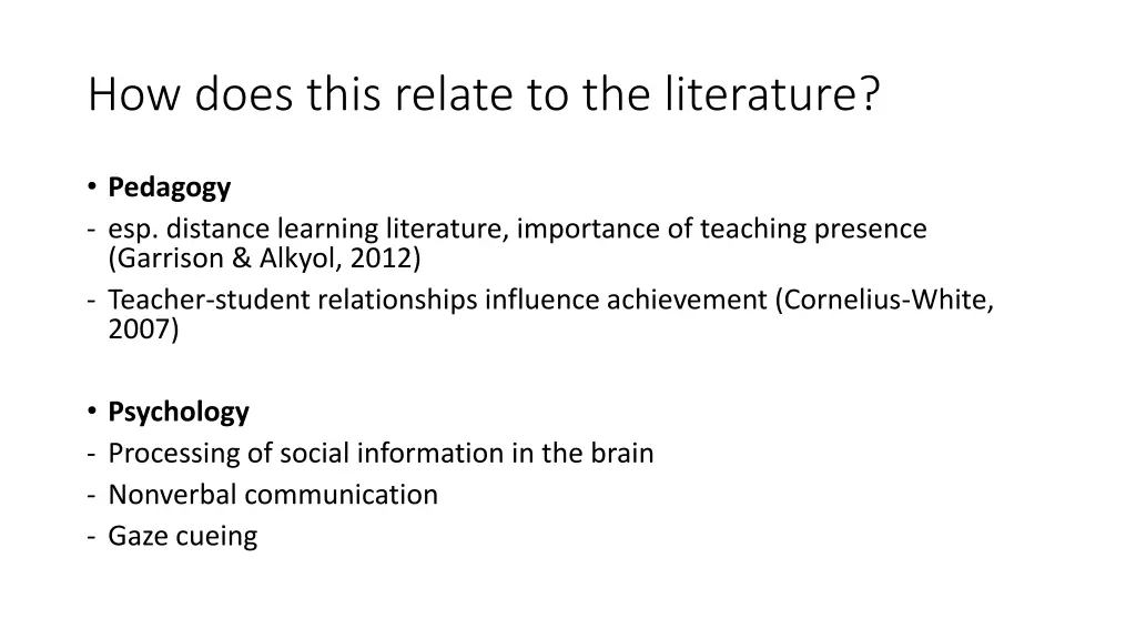 how does this relate to the literature
