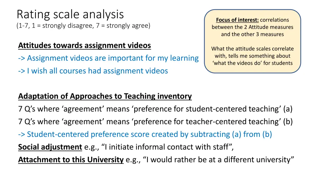 rating scale analysis 1 7 1 strongly disagree