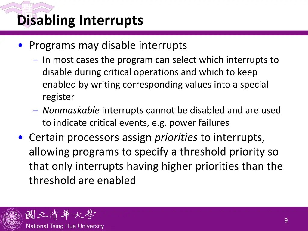 disabling interrupts