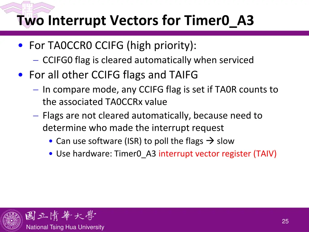 two interrupt vectors for timer0 a3