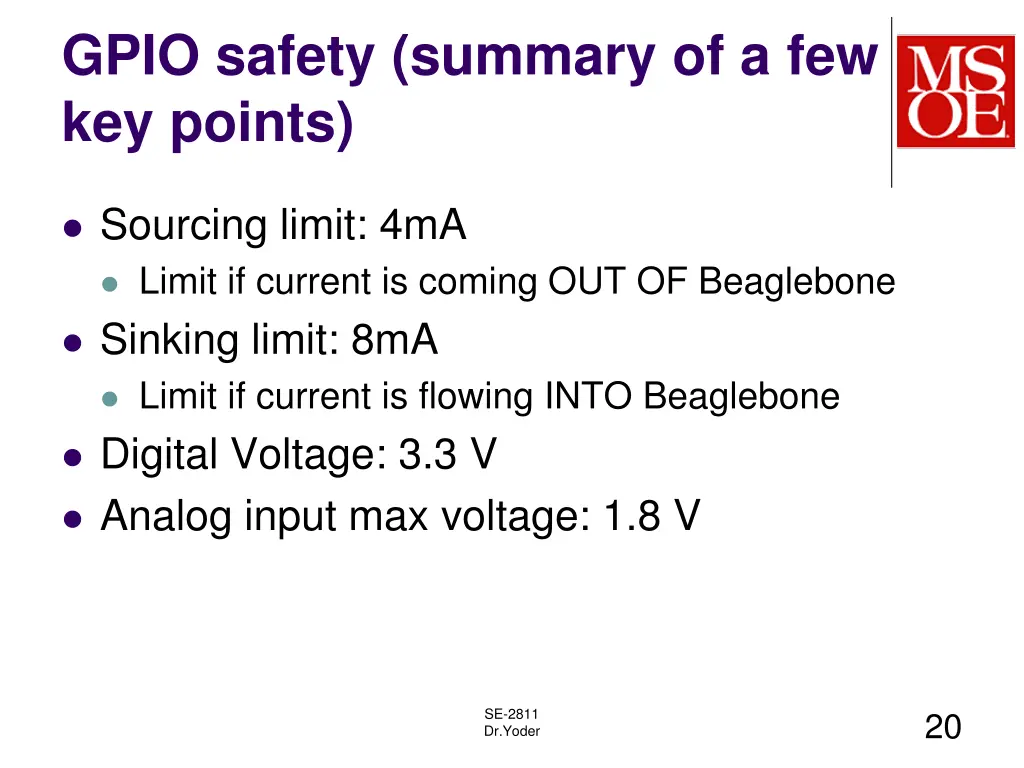 gpio safety summary of a few key points