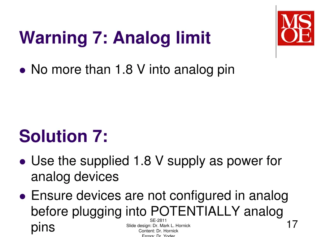 warning 7 analog limit