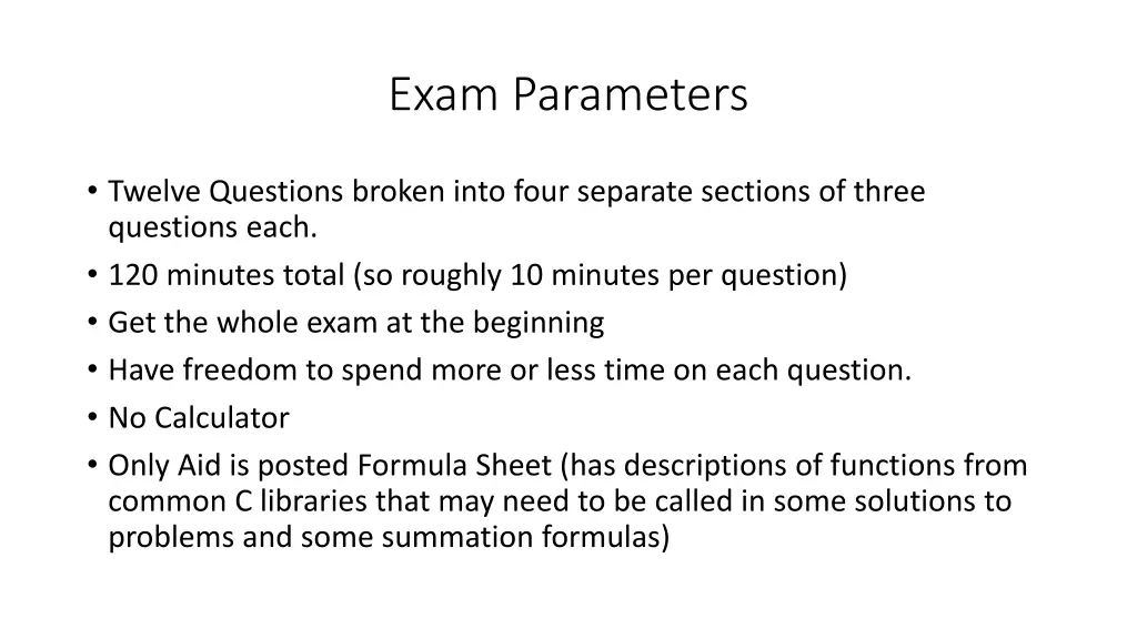 exam parameters