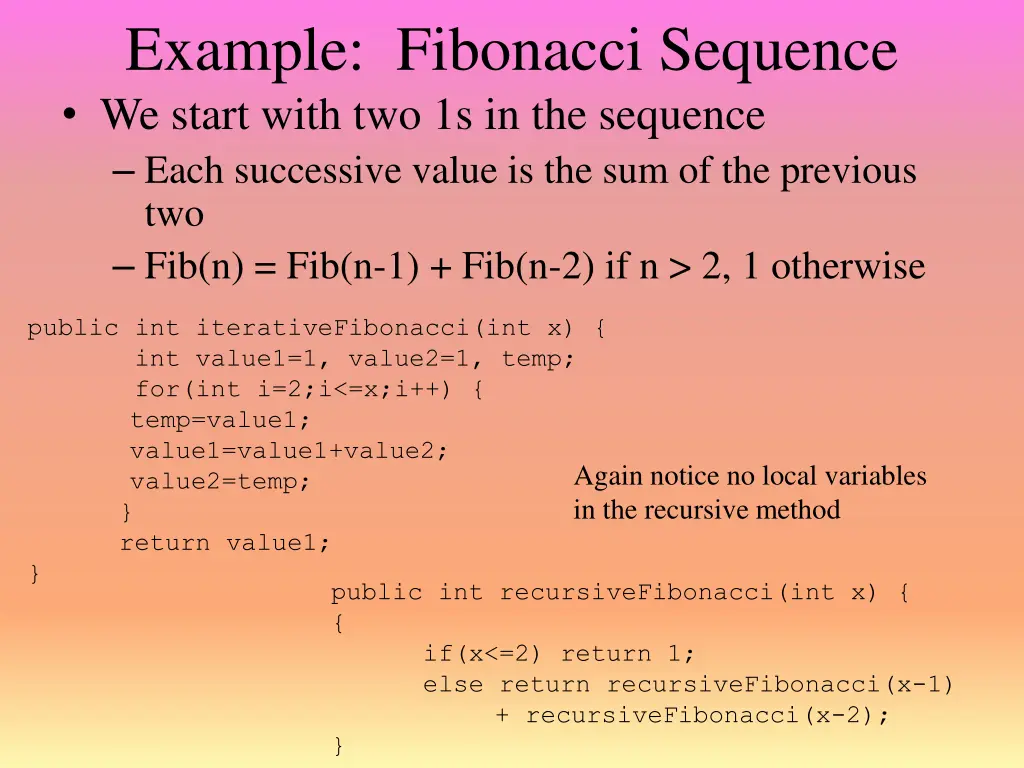 example fibonacci sequence we start with