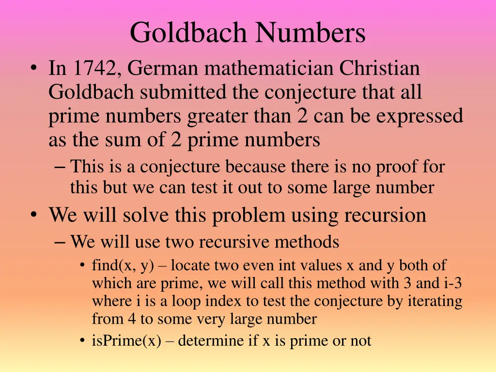 goldbach numbers in 1742 german mathematician