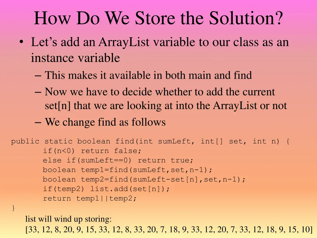 how do we store the solution