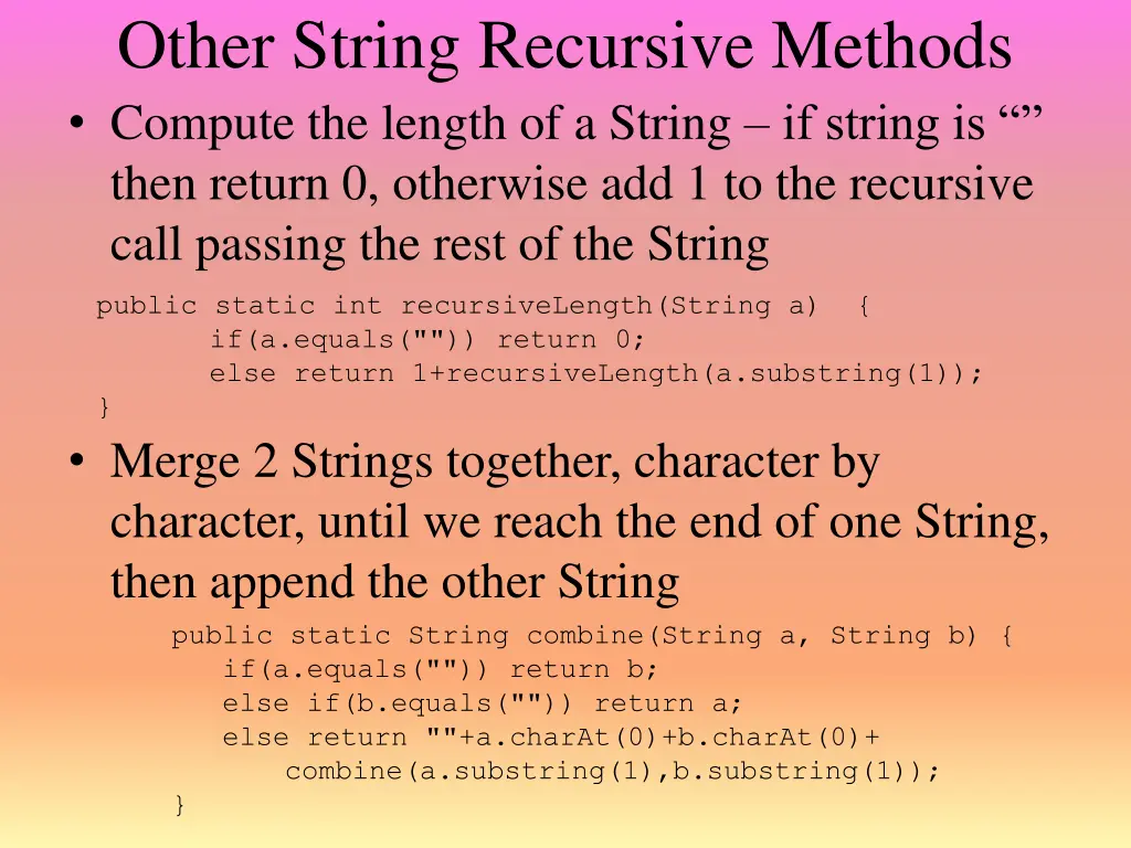 other string recursive methods compute the length