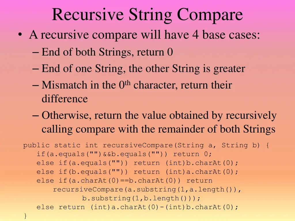 recursive string compare a recursive compare will