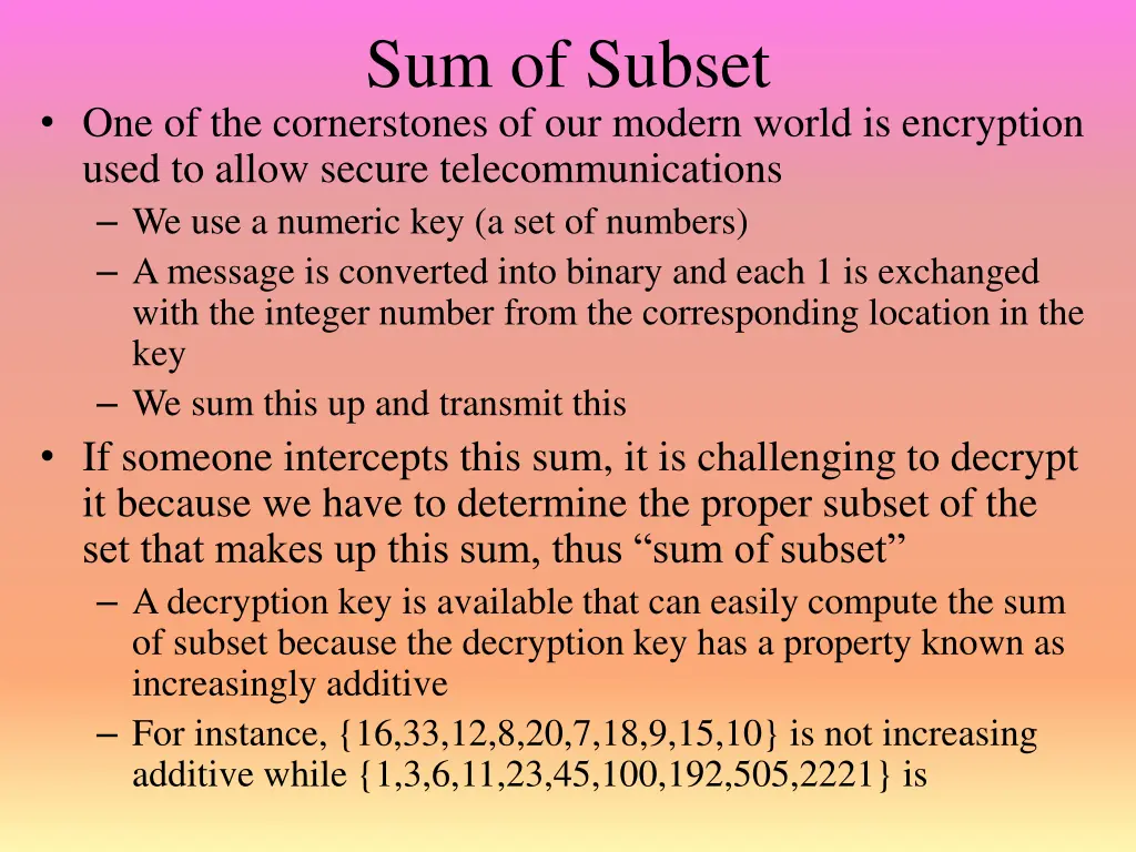 sum of subset