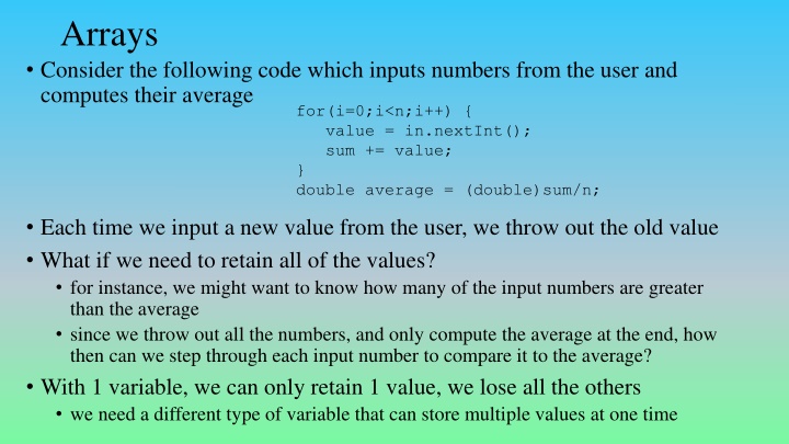 arrays consider the following code which inputs
