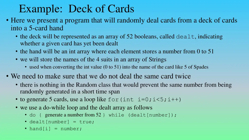 example deck of cards here we present a program