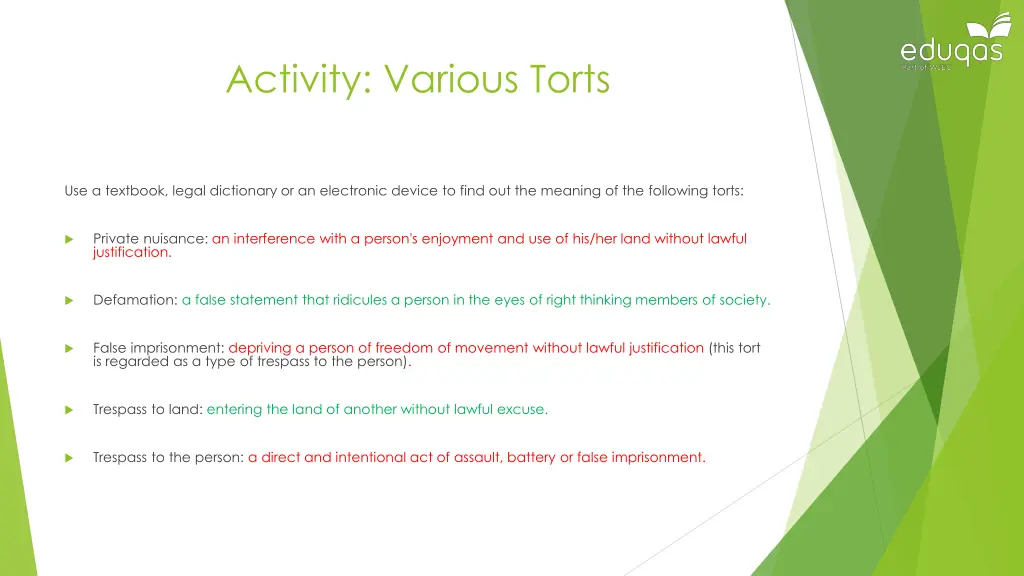activity various torts 1