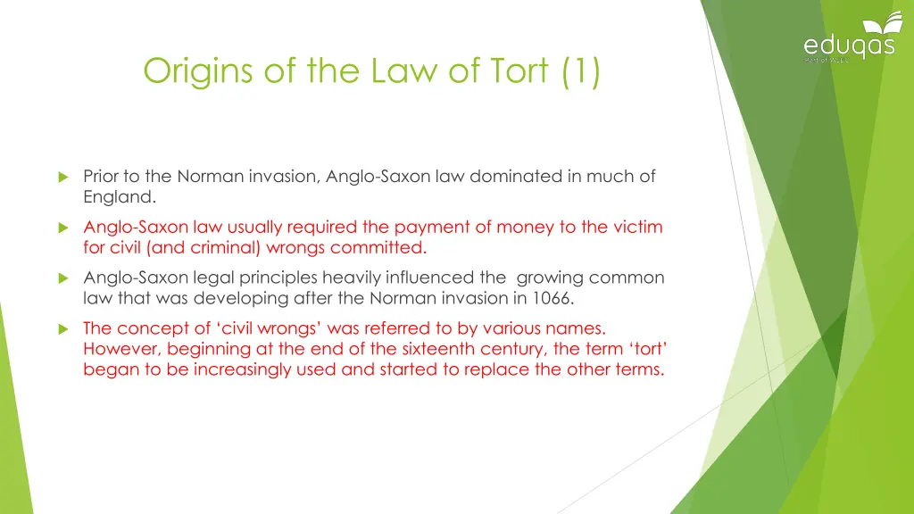 origins of the law of tort 1