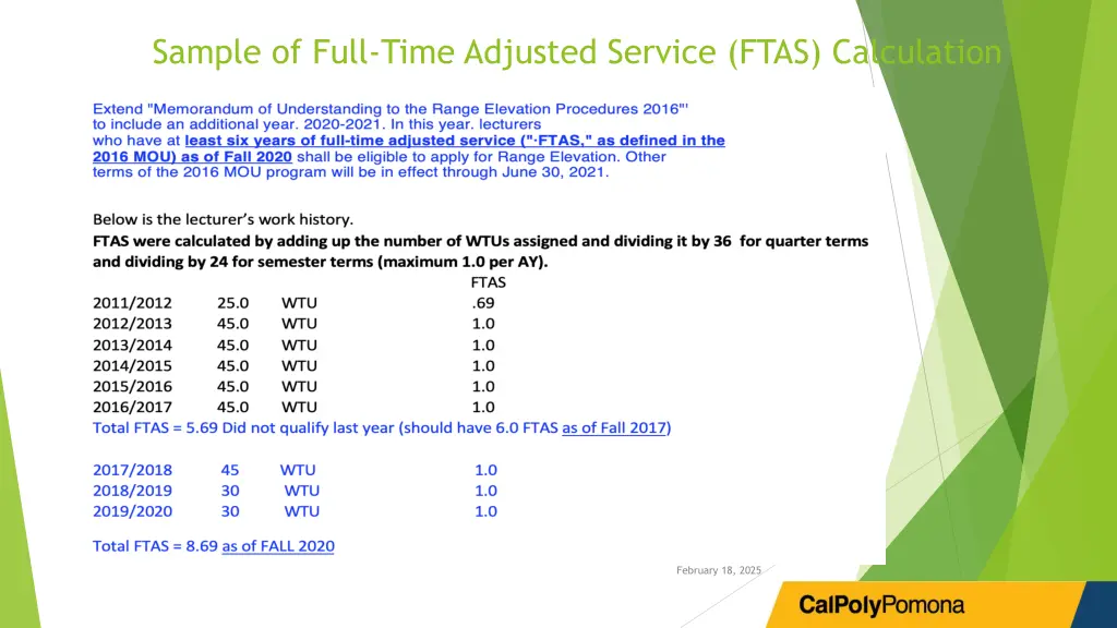 sample of full time adjusted service ftas